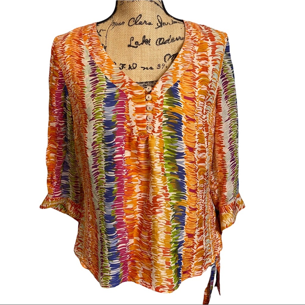 Coldwater Creek Silk Multicolored Striped Blouse Top Size Medium M